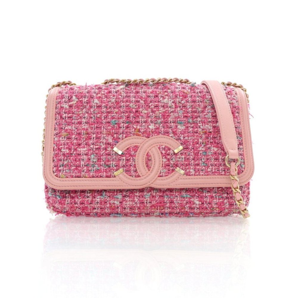 Chanel Medium Pink Tweed CC Filigree Flap
